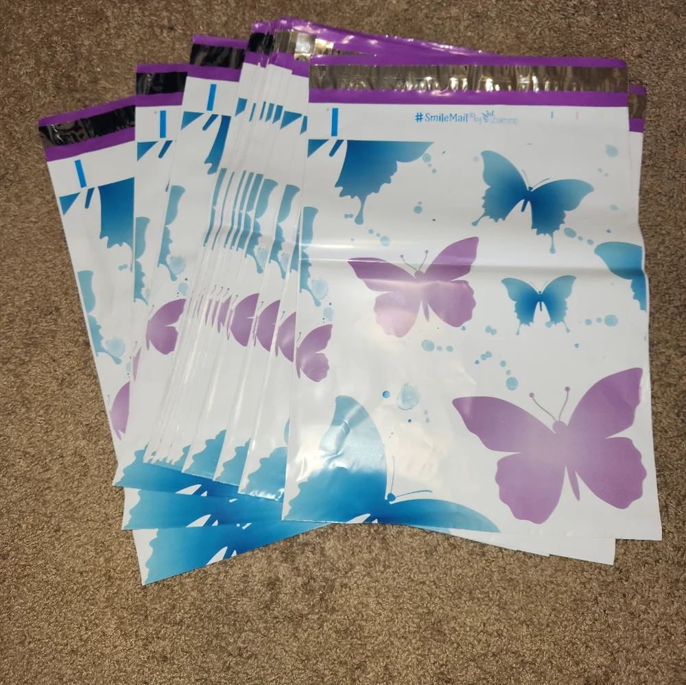 25 bags - purple and blue butterflies polymailers 10x 13 new